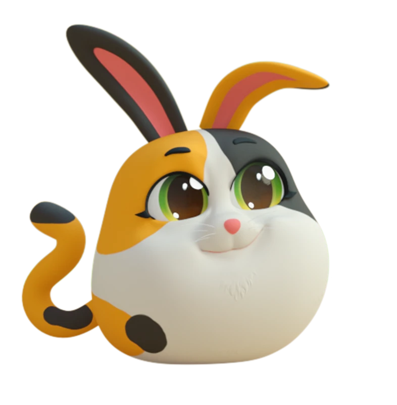 Calico cat Bunimal with long bunny ears